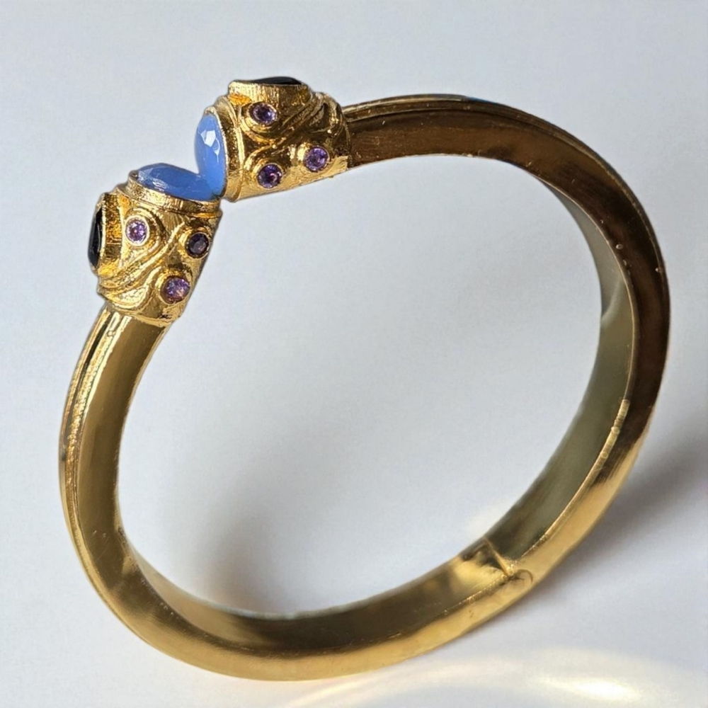 Etruscan 18k Gold Plated Blue Chalcedony Onyx Amethyst Chunky Bracelet - Picture 2 of 7